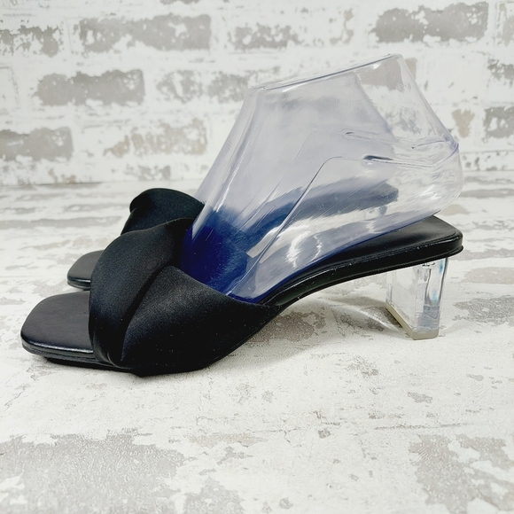 New Open Edit Cleo Black Square Toe Heeled Slide Sandals T314 - Picture 1 of 13